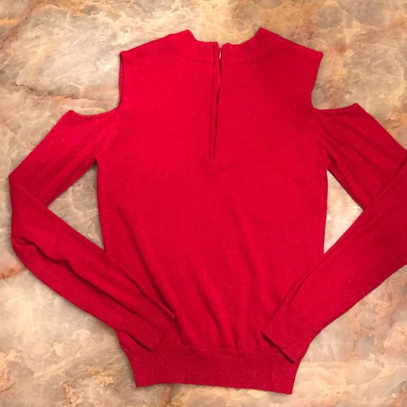 Red Open Shoulder Sweater - Picture 4 of 4